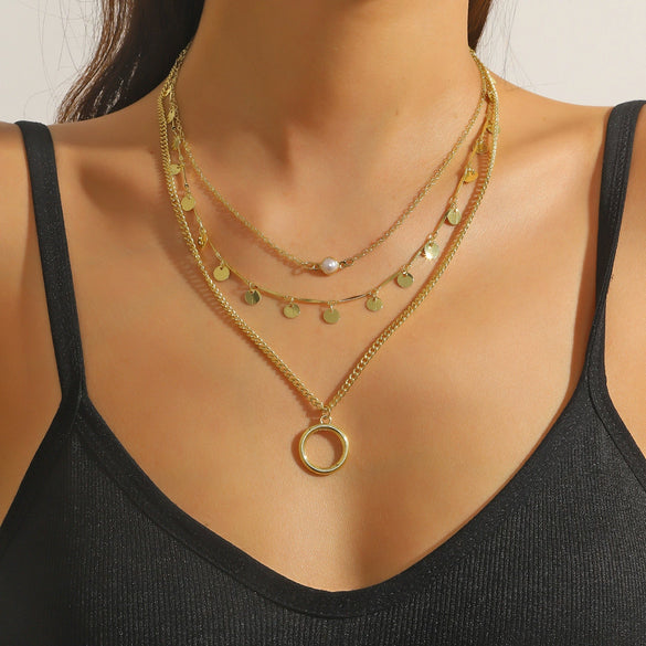 Wholesale Necklace Alloy Pearl Pendant Geometric Fashion Electroplating Women's