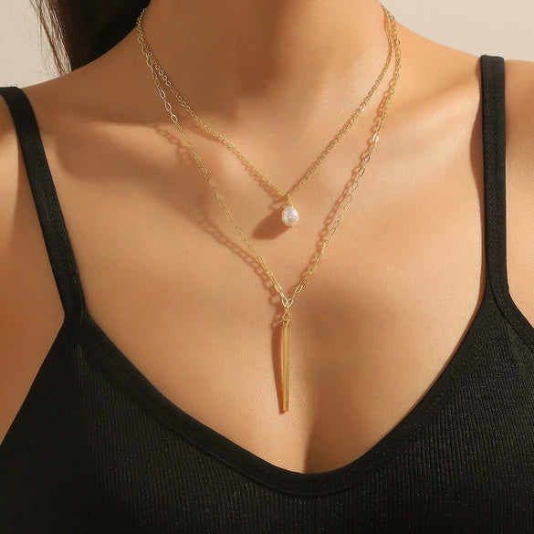 Wholesale Necklace Alloy Pearl Pendant Geometric Fashion Electroplating Women's