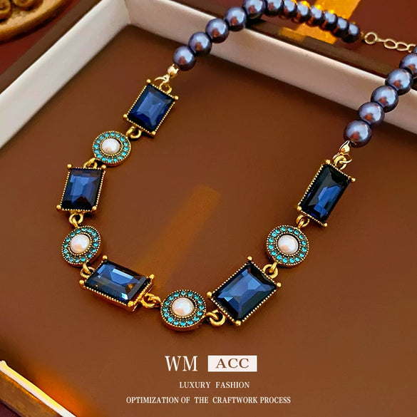Wholesale Necklace Alloy Pearl Square Geometric Antique Style Electroplating