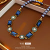 Wholesale Necklace Alloy Pearl Square Geometric Antique Style Electroplating
