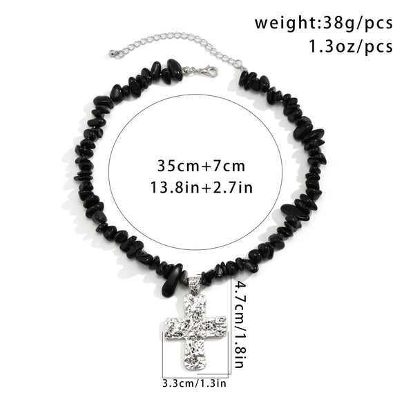 Wholesale Necklace Alloy Retro Geometric Style Electroplated Natural Stone Cross