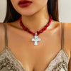 Wholesale Necklace Alloy Retro Geometric Style Electroplated Natural Stone Cross