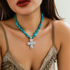 Wholesale Necklace Alloy Retro Geometric Style Electroplated Natural Stone Cross