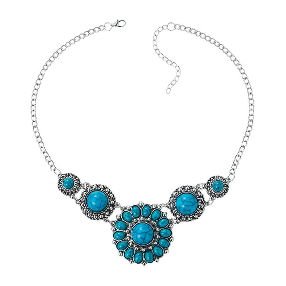 Wholesale Necklace Alloy Turquoise Mixed Gem Inlay Geometric Plant Flowers Style Set With Turquoise For Women