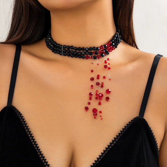 Wholesale Necklace Artificial Crystal Beaded Geometric Blood Drop Tassel Retro Gothic Style For Women