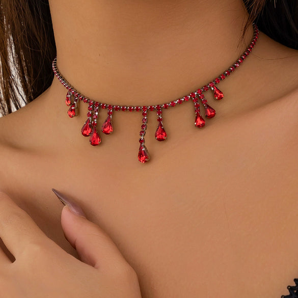 Wholesale Necklace Artificial Crystal Beaded Geometric Blood Drop Tassel Retro Gothic Style For Women