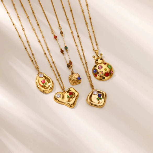 Wholesale Necklace Artificial Crystal Stainless Steel Geometric Pattern Set With Diamonds Vintage Cartoon Ladybug Style