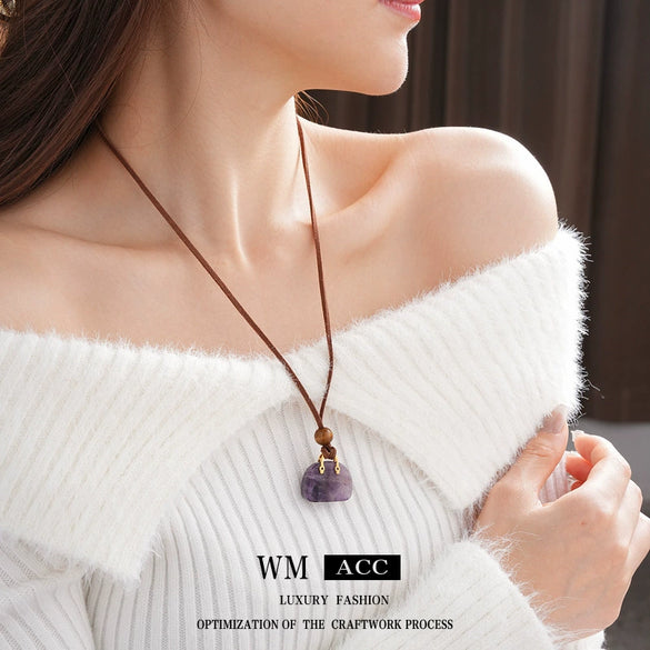 Wholesale Necklace Artificial Stone Wooden Bead Artificial Leather Geometric Electroplating Sophisticated Style