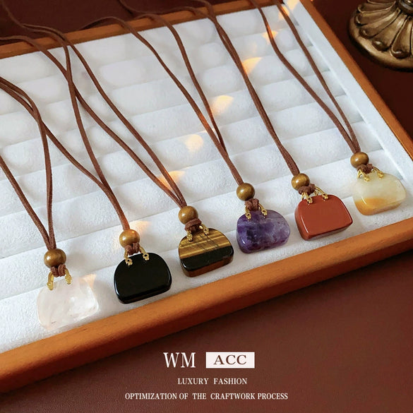 Wholesale Necklace Artificial Stone Wooden Bead Artificial Leather Geometric Electroplating Sophisticated Style