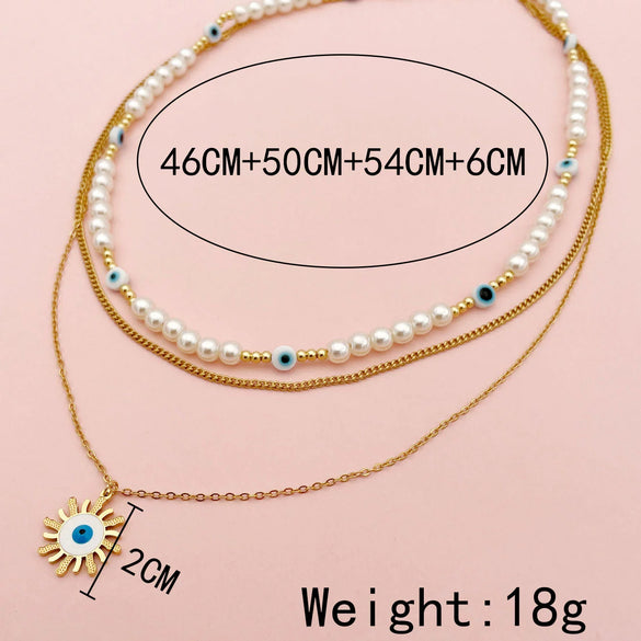 Wholesale Necklace Baroque Style Freshwater Pearl Stainless Steel Geometric Multilayer Simple Sun Pendant For Women