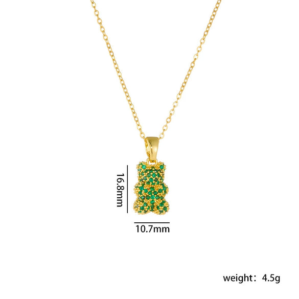 Wholesale Necklace Bear Animal Zodiac Pattern Copper Titanium Steel Electroplating Mixed Gem Inlay Ochain For Women Light Luxury Style