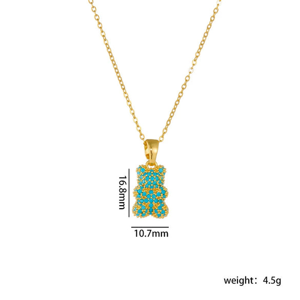 Wholesale Necklace Bear Animal Zodiac Pattern Copper Titanium Steel Electroplating Mixed Gem Inlay Ochain For Women Light Luxury Style