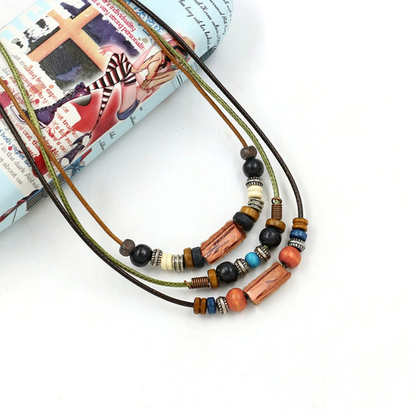 Wholesale Necklace Bohemian Retro Style Wooden Beads Geometric Handmade