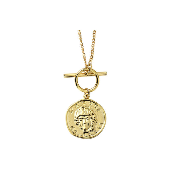 Wholesale Necklace Copper Alloy Geometric Design Electroplated Box Chain Retro Portrait Coin Style
