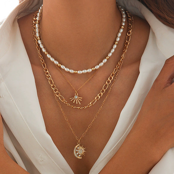 Wholesale Necklace Copper Artificial Pearl Plastic Plating Alloy Pendant Geometric Style Electroplating For Women