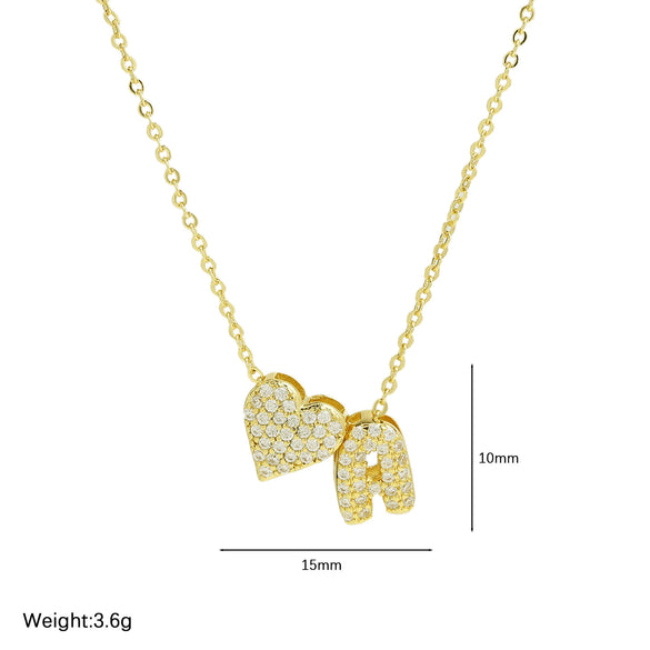 Wholesale Necklace Copper Brass Inlaid Heart Shape Pendant With Letters Numbers Text Electroplating For Women