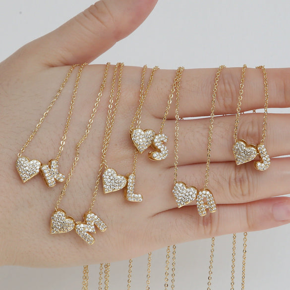 Wholesale Necklace Copper Brass Inlaid Heart Shape Pendant With Letters Numbers Text Electroplating For Women