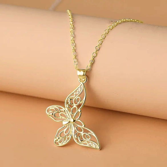 Wholesale Necklace Copper Butterfly Pendant Hollow Electroplated Ochain Women's
