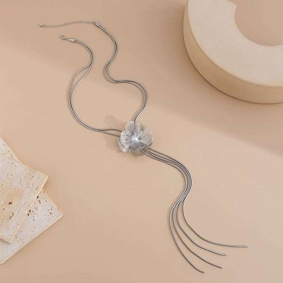 Wholesale Necklace Copper Chain Imitation Pearls Flower Shape Electroplating Women's