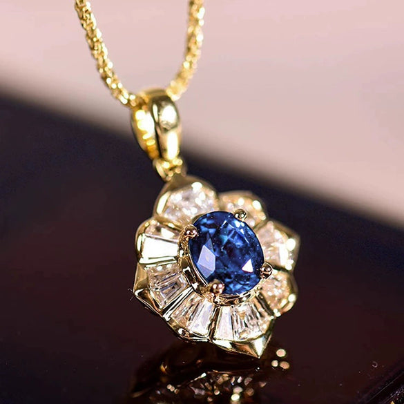 Wholesale Necklace Copper Geometric Flower Pendant Mixed Gemstone Setting Electroplating For Women