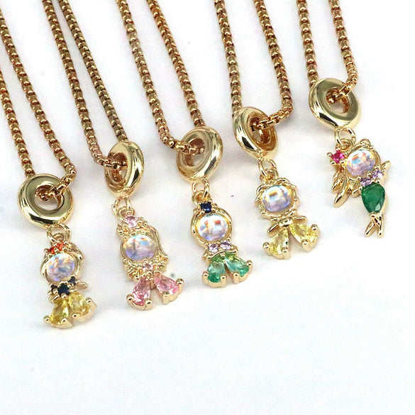 Wholesale Necklace Copper Geometric Mixed Gem Inlay Electroplating Cartoon Character Jewelry