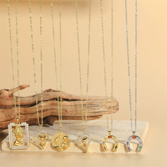 Wholesale Necklace Copper Geometric Mixed Gemstone Setting Electroplating O Word Chain For Women