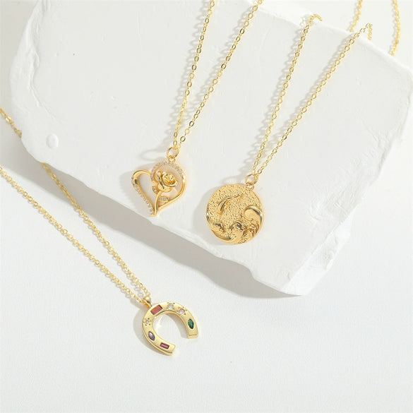 Wholesale Necklace Copper Geometric Mixed Gemstone Setting Electroplating O Word Chain For Women