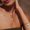 Wholesale Necklace Copper Gold Plated Vintage Geometric Mixed Gemstone Inlay Ocean Style Pendant O Chain For Women