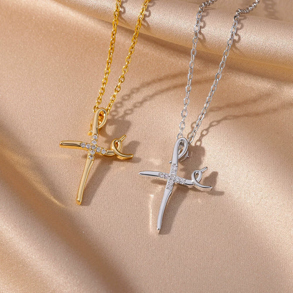 Wholesale Necklace Copper Gold Platinum Microinlaid Zircon Cross Pendant Ochain Light Luxury Retro Style For Women