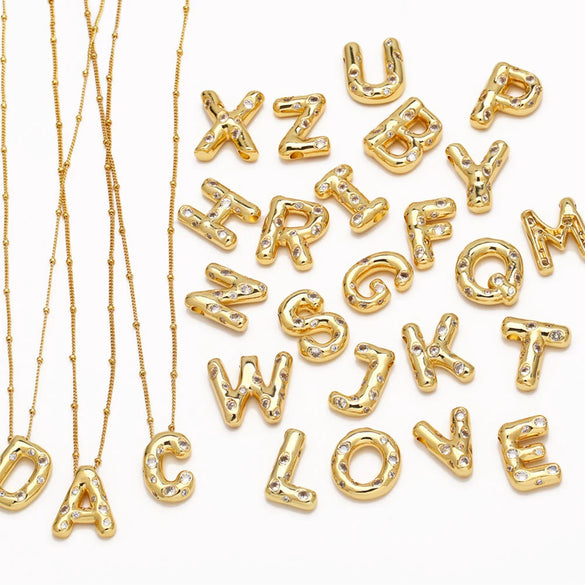 Wholesale Necklace Copper Goldplated Inlaid Zircon With Letters Pattern Ochain