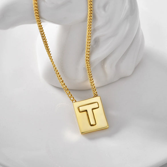 Wholesale Necklace Copper Goldplated Square Letter Design For Women