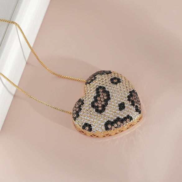 Wholesale Necklace Copper Heart Shape Leopard Snake Pattern Electroplated For Women