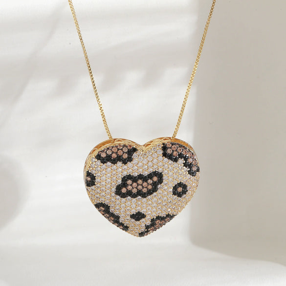 Wholesale Necklace Copper Heart Shape Leopard Snake Pattern Electroplated For Women