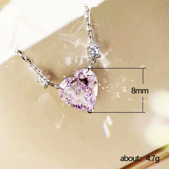 Wholesale Necklace Copper Heart Shape Pink Zircon Pendant Ochain For Women