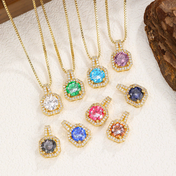Wholesale Necklace Copper Inlaid Zircon Geometric Square Pendant Light Luxury Style