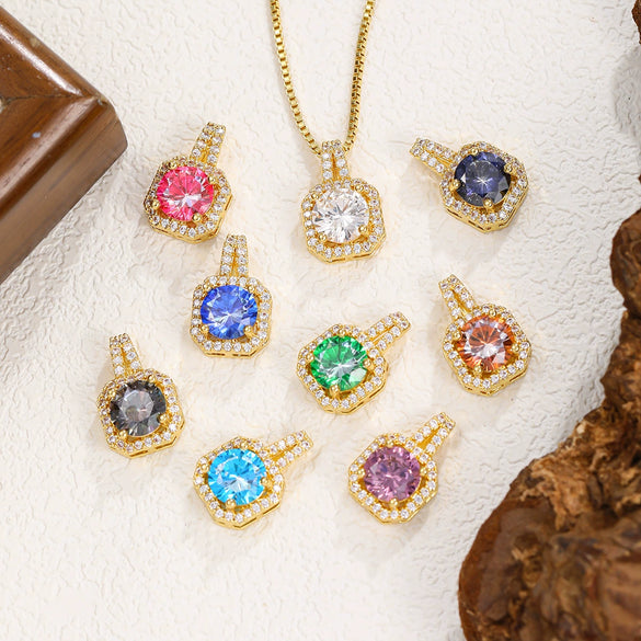 Wholesale Necklace Copper Inlaid Zircon Geometric Square Pendant Light Luxury Style