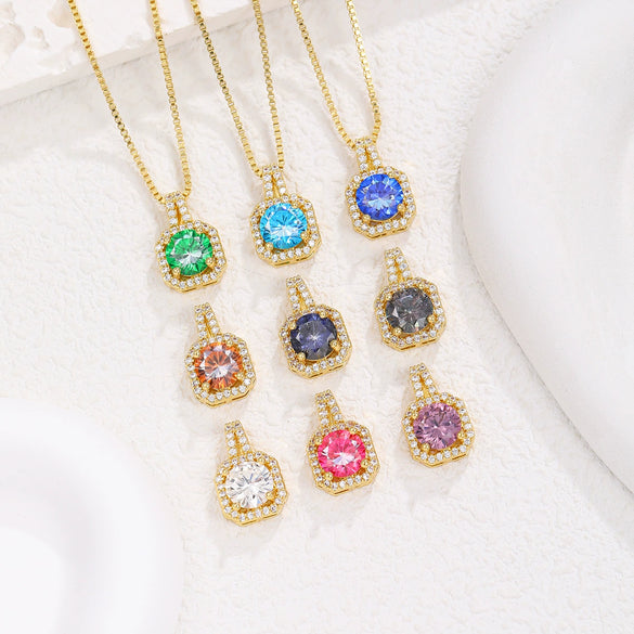 Wholesale Necklace Copper Inlaid Zircon Geometric Square Pendant Light Luxury Style