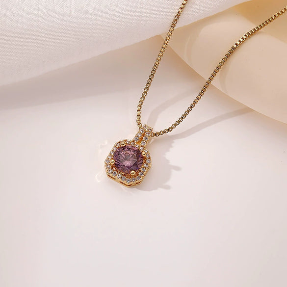 Wholesale Necklace Copper Inlaid Zircon Geometric Square Pendant Light Luxury Style