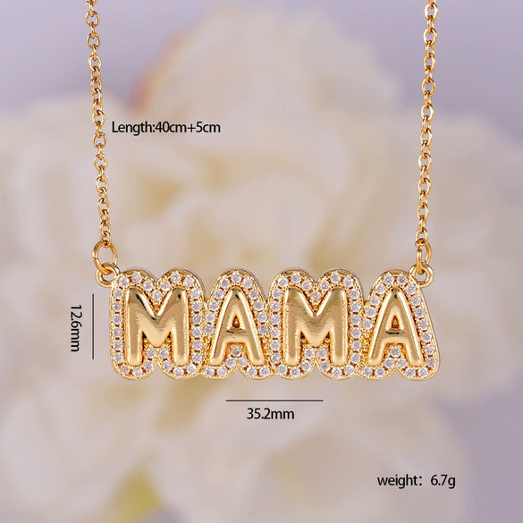 Wholesale Necklace Copper Light Luxury Style English Letter Pendant O Word Chain Mixed Gemstone Setting Electroplating For Women