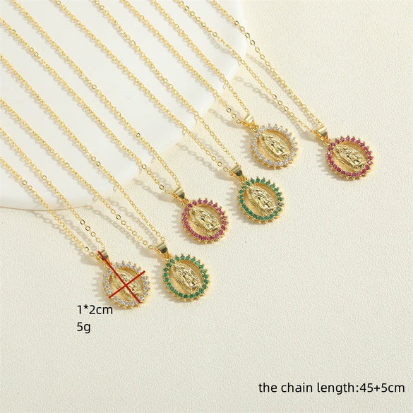 Wholesale Necklace Copper Mixed Gem Inlay Cartoon Character Electroplating Ochain For Women