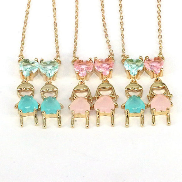 Wholesale Necklace Copper Mixed Gem Inlay Cartoon Character Electroplating Water Wave Chain Jewelry