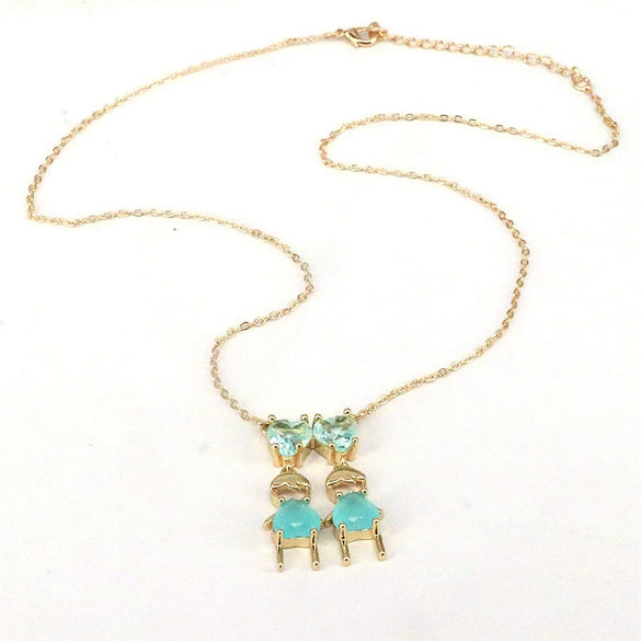 Wholesale Necklace Copper Mixed Gem Inlay Cartoon Character Electroplating Water Wave Chain Jewelry