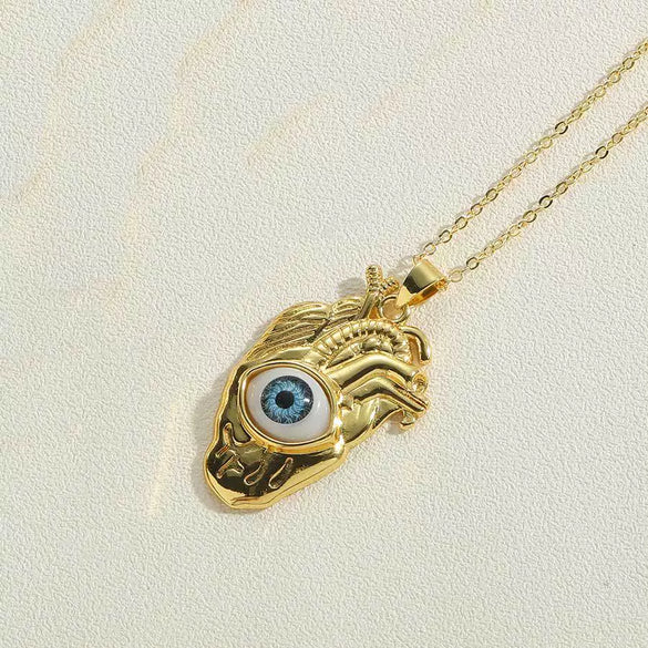 Wholesale Necklace Copper Mixed Gem Inlay Exaggerated Love Devil's Eye Heart Shape Palm Design Electroplating Ochain For Women