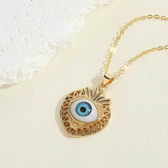 Wholesale Necklace Copper Mixed Gem Inlay Exaggerated Love Devil's Eye Heart Shape Palm Design Electroplating Ochain For Women