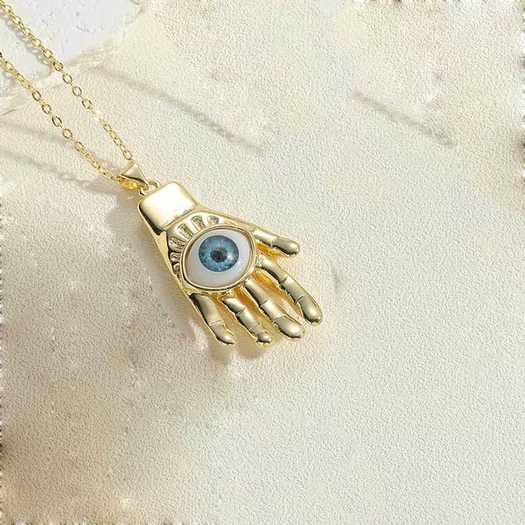 Wholesale Necklace Copper Mixed Gem Inlay Exaggerated Love Devil's Eye Heart Shape Palm Design Electroplating Ochain For Women
