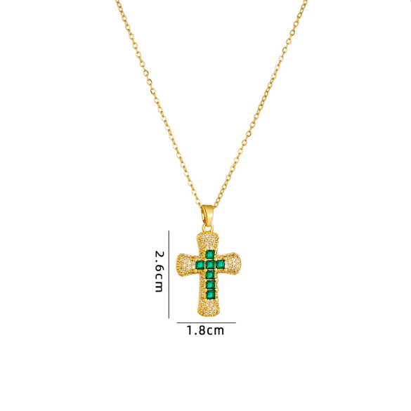 Wholesale Necklace Copper Mixed Gem Inlay Geometric Electroplating Ochain Pendant For Women