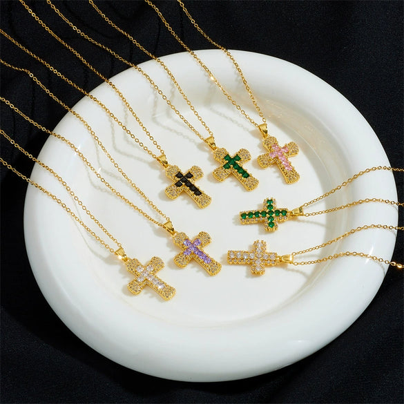 Wholesale Necklace Copper Mixed Gem Inlay Geometric Electroplating Ochain Pendant For Women