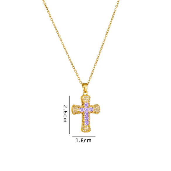 Wholesale Necklace Copper Mixed Gem Inlay Geometric Electroplating Ochain Pendant For Women