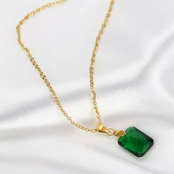 Wholesale Necklace Copper Mixed Gem Inlay Geometric Pendant Electroplating Ochain Women's