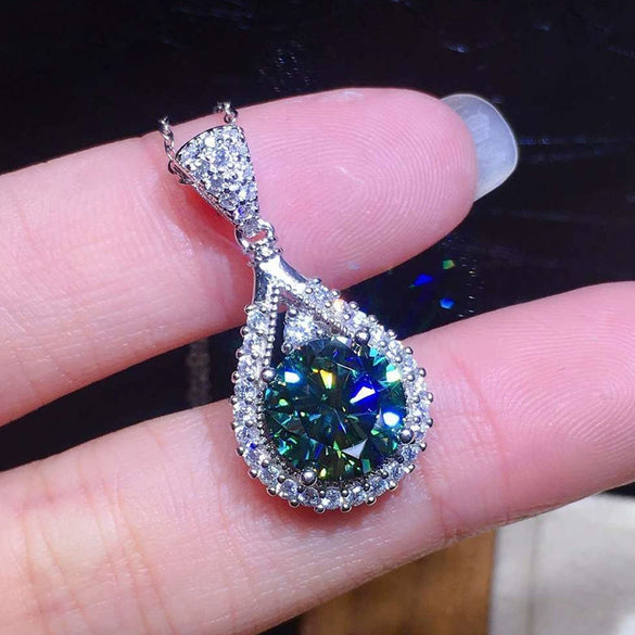 Wholesale Necklace Copper Mixed Gem Inlay Geometric Water Drop Pendant For Women